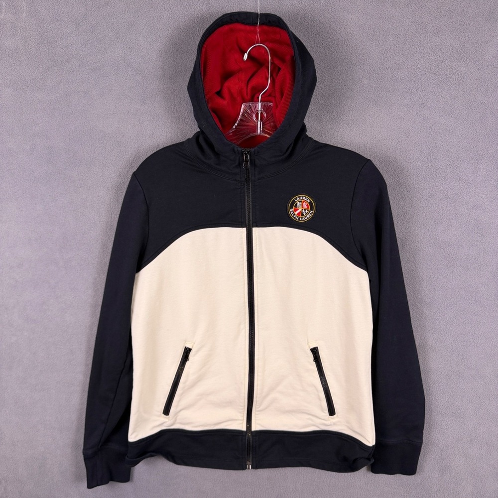 Lauren Ralph Lauren Womens Hoodie‎ Jacket Petite Medium Black Cream Full Zip